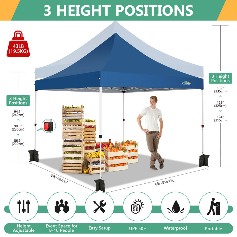 10x10ft Instant Pop-Up Canopy Tent with 3 Sidewalls - Waterproof Commercial-Grade Outdoor Shelter for Parties & Backyard, UV50+ Protection, Portable Frame with 4 Sandbags
