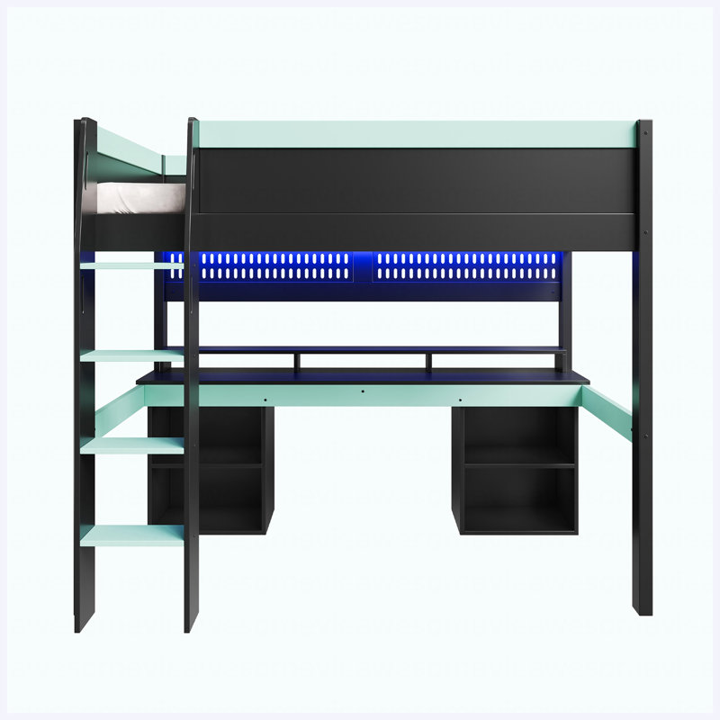 Lit mezzanine double Loft, Noir + bleu