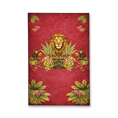 Tapis vert tissé à motif floral lavable Mosso