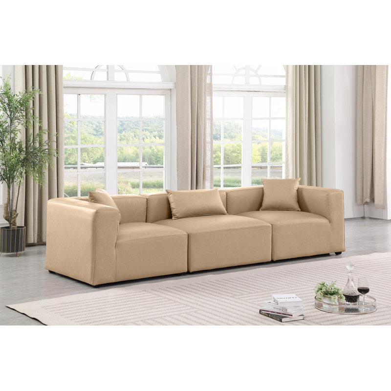 Houswerth Upholstered Sectional Reversible, Tan Vegan Leather