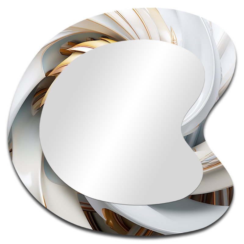 Whirling While Glam Fractals In Gold And White - Fractals Asymmetrical Mirror, Gold Unique Shape Decorative Wall Mirror, Printed Metal Art