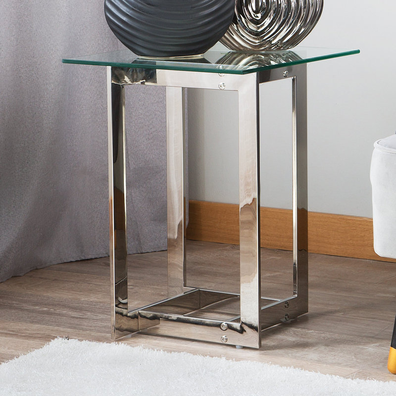 Runcorn Glass Top Cross Legs End Table, Silver
