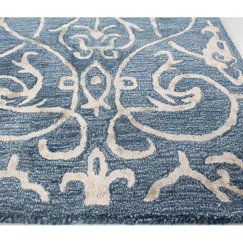 Waylon Handmade Tufted Azure/Ivory Area Rug, Rectangle 7'9" x 9'9"