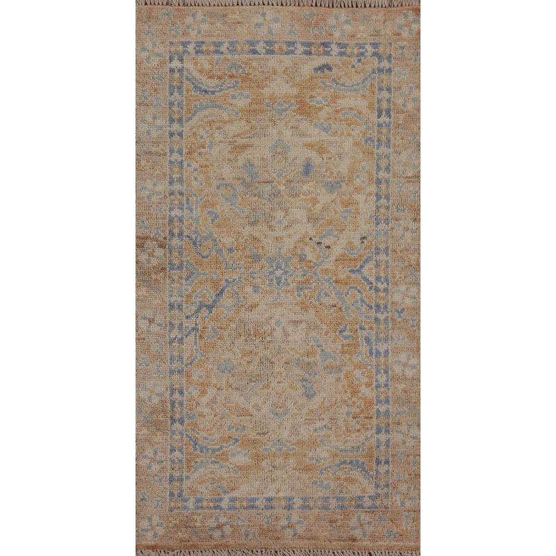 Tapis oriental en laine à motif végétal Oushak noué à la main 2 x 4