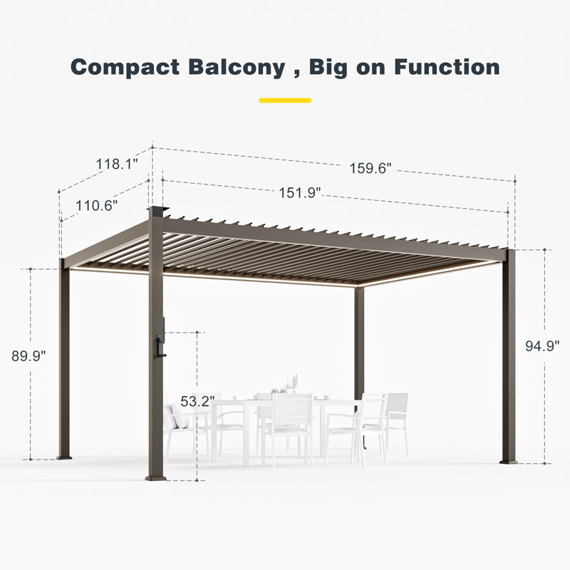 LED Strip Lights Waterproof Louvered Pergola with Adjustable Roof, All-Weather Rust-Proof Metal Outdoor Patio Pergola, Heavy Duty Shade Structure for Backyard Deck Garden Pool Lawn Porch
