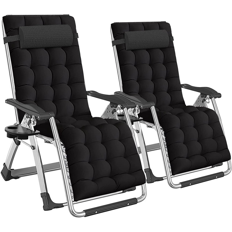 Zero Gravity Chair, Adjustable Reclining Lounge Chair with Removable Cushion, Headrest, Cup Holder for Indoor Outdoor, Supports Over 440lbs