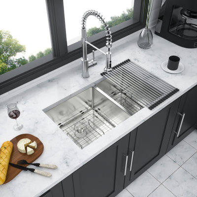 16 Gauge Stainless Steel Undermount Double Bowl Kitchen Sink 32 X 18 Inch 60/40 Deep Basin | Gift Idea
