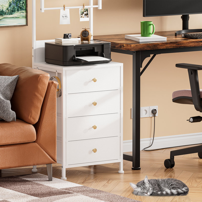 Tall Nightstand with Charging Station & LED Light, 4-Drawer Dresser Bedside End Table for Bedroom
