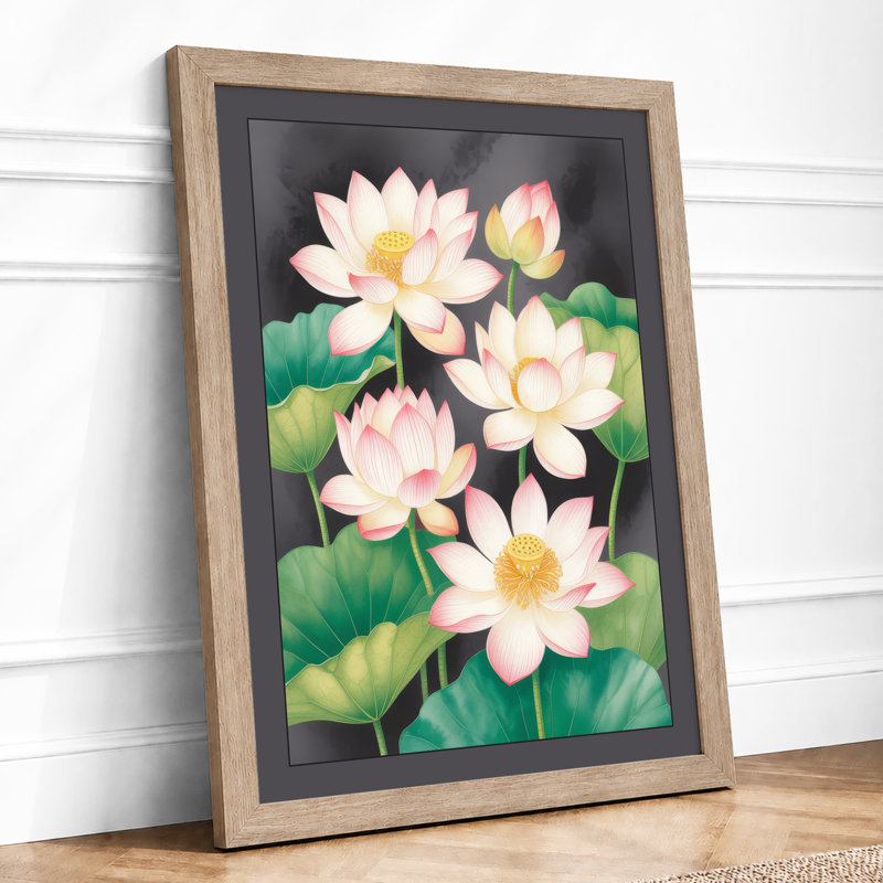 Lotus in Bloom Botanical - Framed Print, A1 - 84.1 x 59.4 cm, Oak