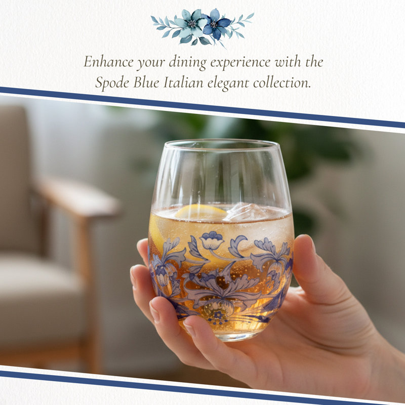 Spode Blue Italian Stemless Glasses 19 Oz