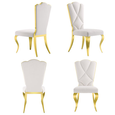 White And Gold Velvet Dining Chairs Set Of 4