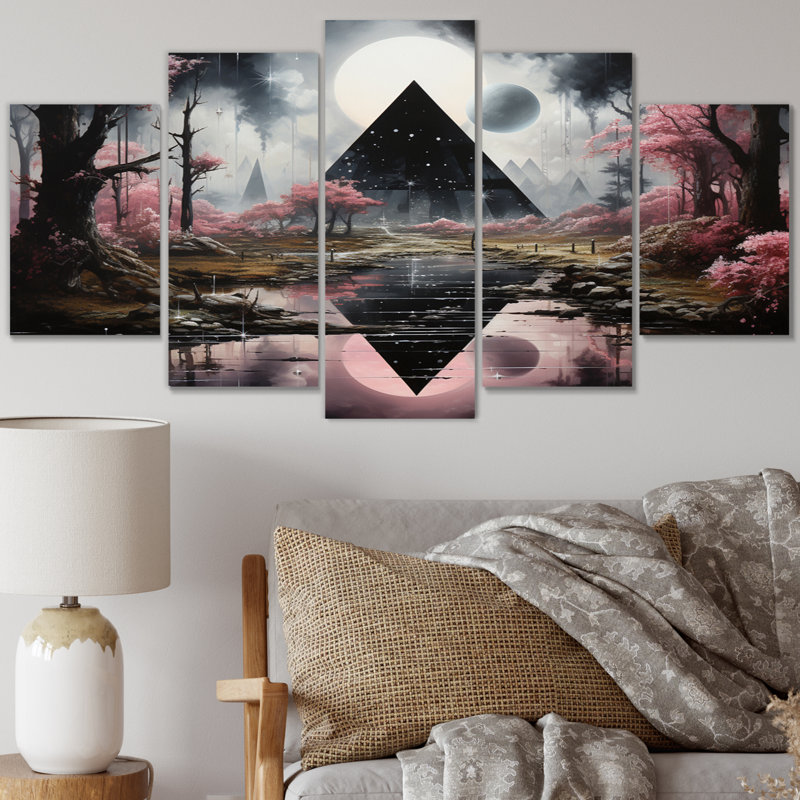 Pyramide monochrome Mirage - décoration murale Égypte - 5 panneaux