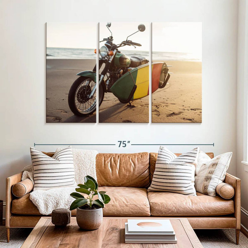Mehar Motorcycle With Surfboard, 42" H x 65" W