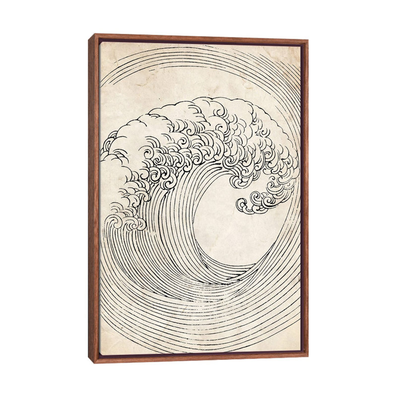Croquis de vague zen rétro_1PC6, Cadre flottant classique en bois, H 40 po x l 26 po