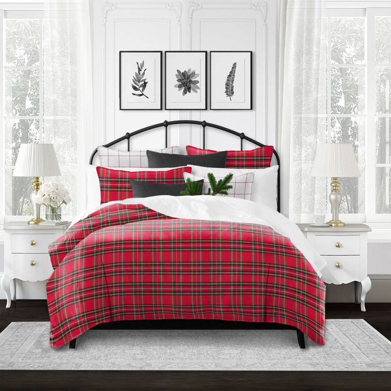 Royal Plaid Cotton Coverlet Set, Red, King Coverlet/Bedspread + 2 King Shams