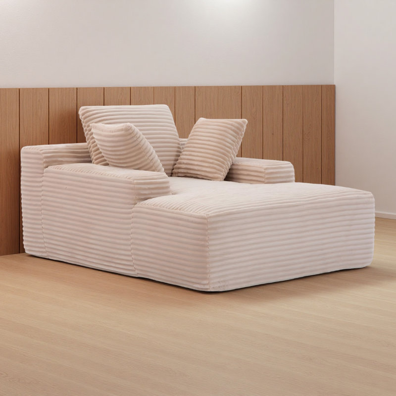 Très grand méridienne surdimensionnée, canapé-lit douillet en velours côtelé moelleux moderne avec 3 coussins décoratifs et accoudoirs larges