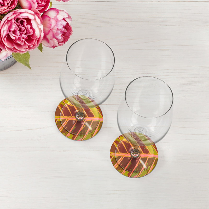 Sous-verres ronds en cuir Tropical, Cramoisi