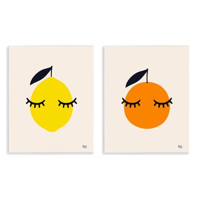 Citron et orange avec cils, ensemble de 2 plaques murales par Jessica Beck