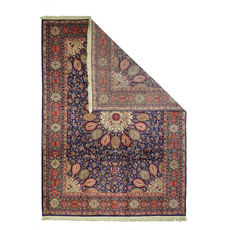 Tapis brun / bleu en laine noué à la main de conception unique 9 pi x 12 pi