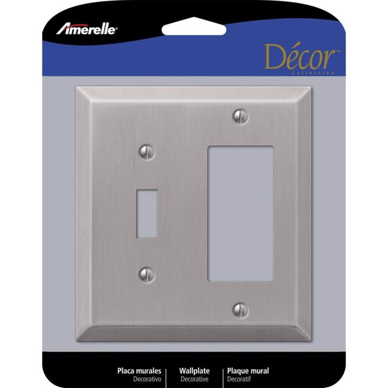 Amerelle Tindal Brushed Nickel 2 gang Metal Decorator/Toggle Wall Plate 1 pk, Brushed Nickel