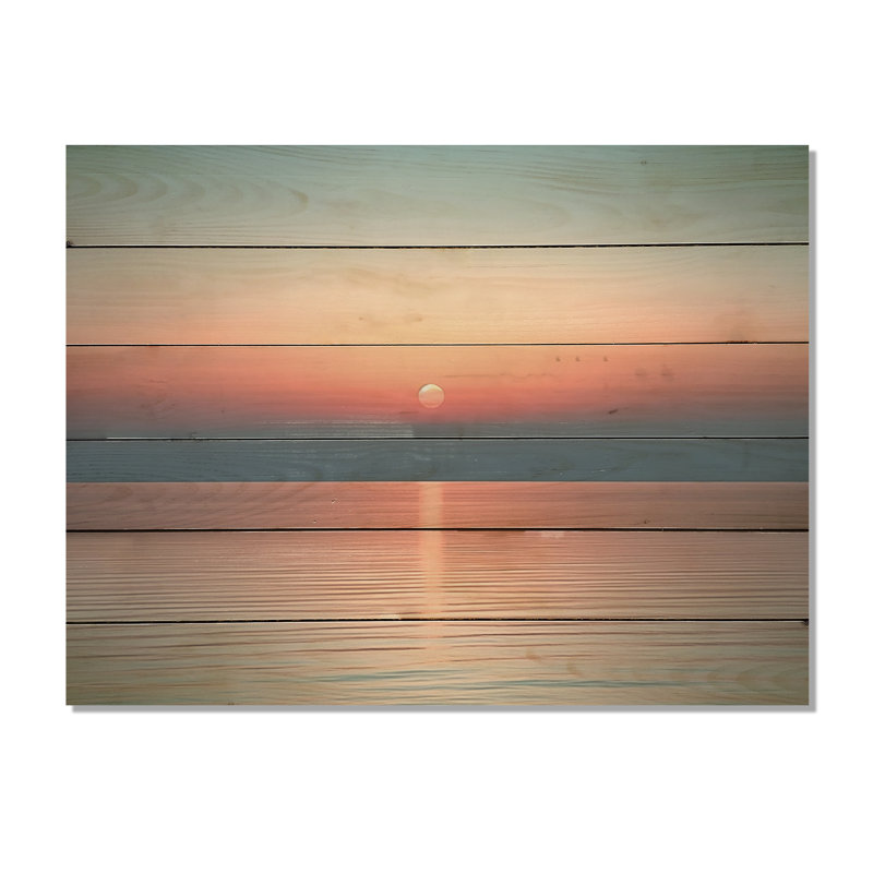 Minimal Coastal Sunset Skyline - Coastal Sunset, art mural sur bois de pin naturel, H 10 po x l 20 po