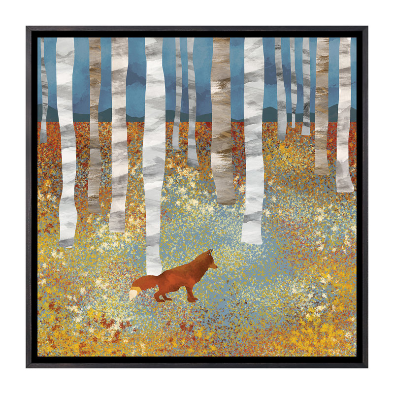 Autumn Fox - impression d'art graphique, H 37 po x l 37 po x P 1,5 po, Toile avec cadre noir patiné, Pas de tapis