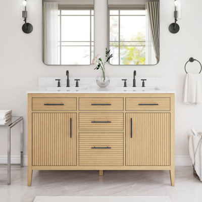 55" Freestanding Bathroom Vanity with Ceramic Sink Top and Back Splash