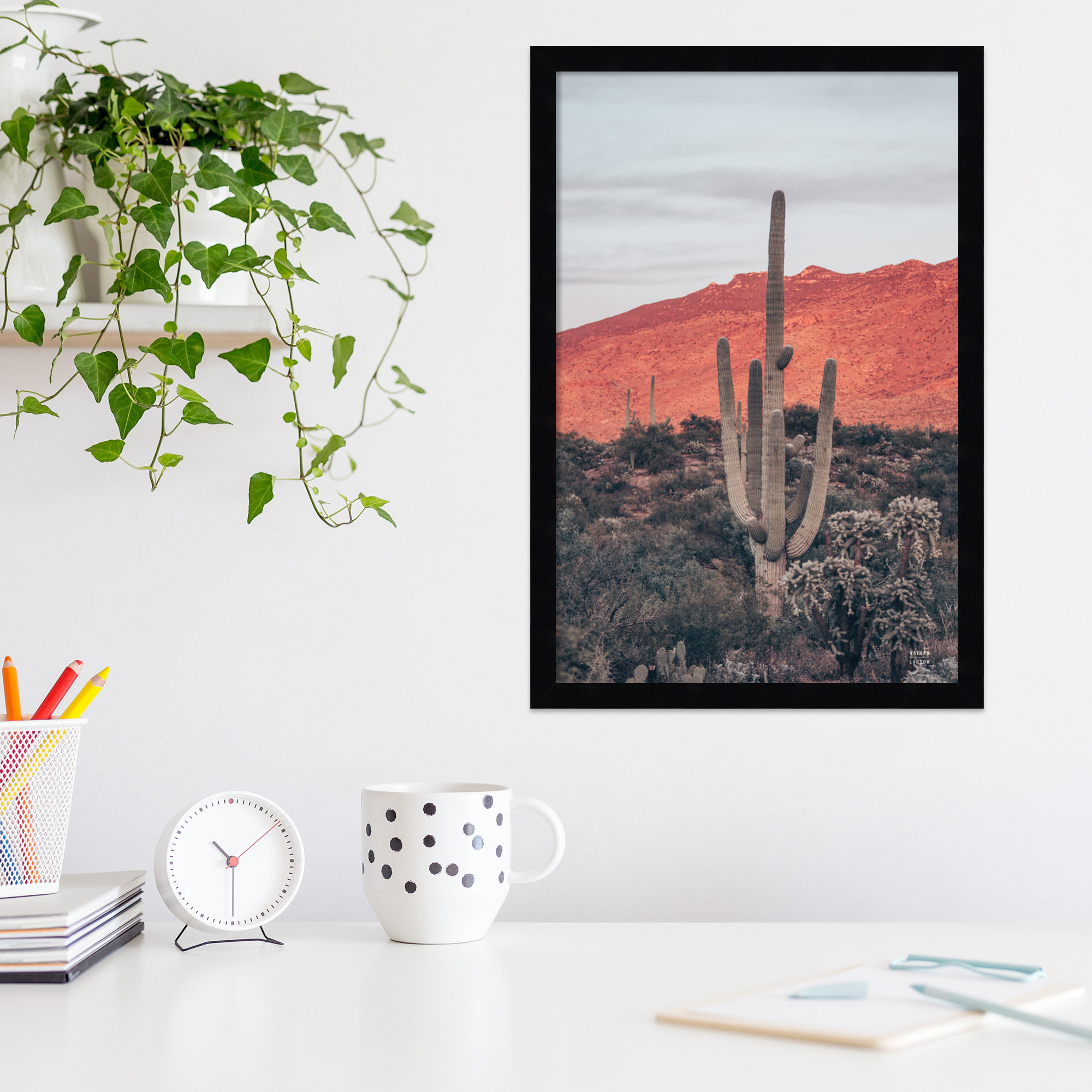 Sunsets And Saguaros by Nathan Larson, 41" H x 28" W x 1" D, Black