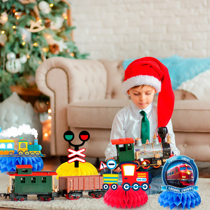 Train Party Centerpiece, 9pcs Train Birthday Honeycomb Decorations