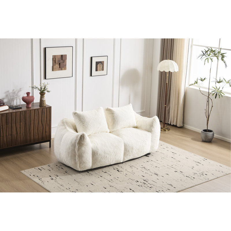 Fauteuil à billes ultra doux et moelleux pour adultes, couleur blanche, chaise longue d'intérieur surdimensionnée avec coussins, aucun assemblage requis, fauteuil de chasse, assemblage, support durable