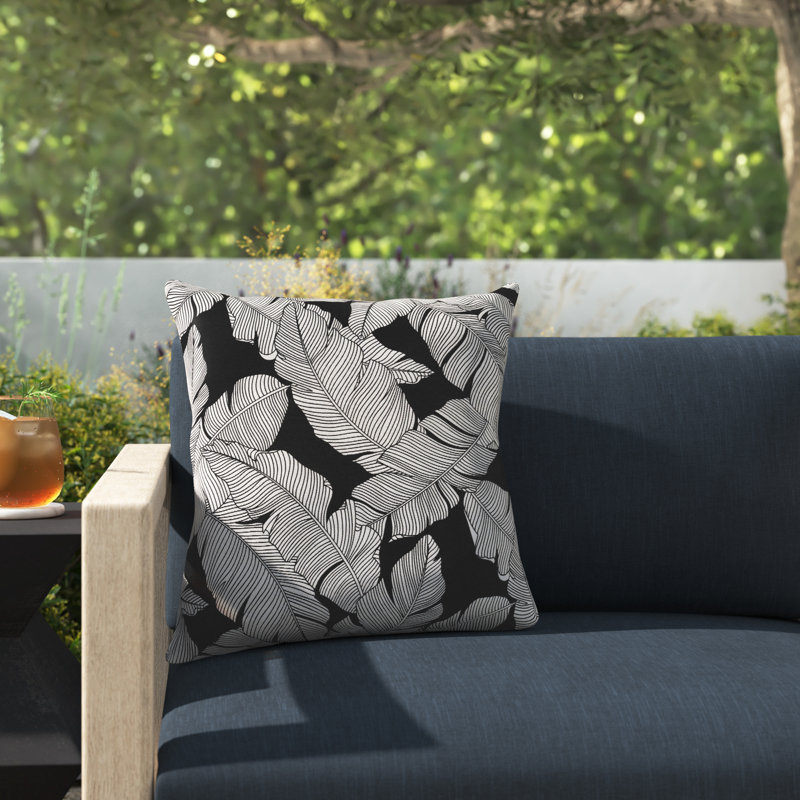 Troyes Outdoor Square Pillow Cover and Insert, 16" H x 16" W, Medium Gray/White