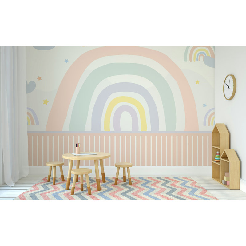Papier peint amovible étoiles avec arc-en-ciel, L 114 po x l 204 po