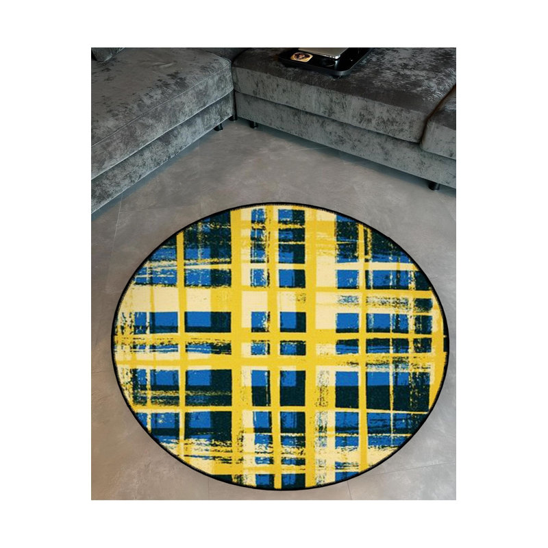 Tapis rond rond à motif tissé jaune, Sous-tapis rond 2 pi 8 po inclus