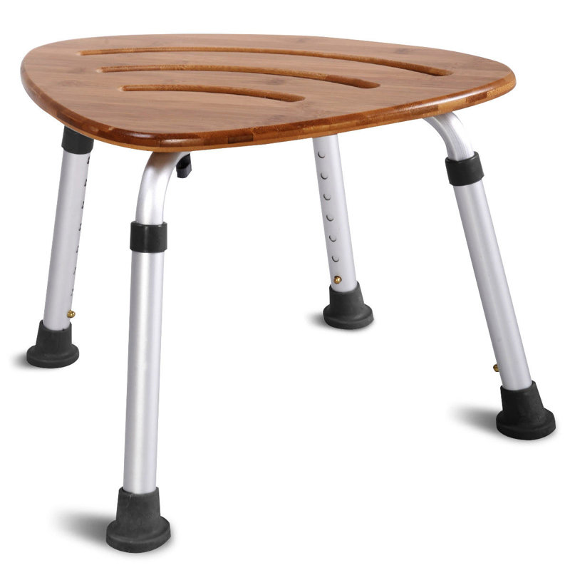Adjustable Height Fan-shaped Bamboo Shower Chair