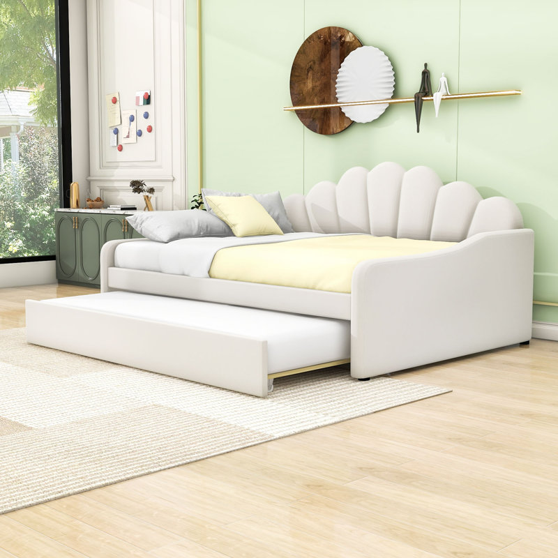 Searle Full Velvet Upholstered Daybed with Twin Trundle, White