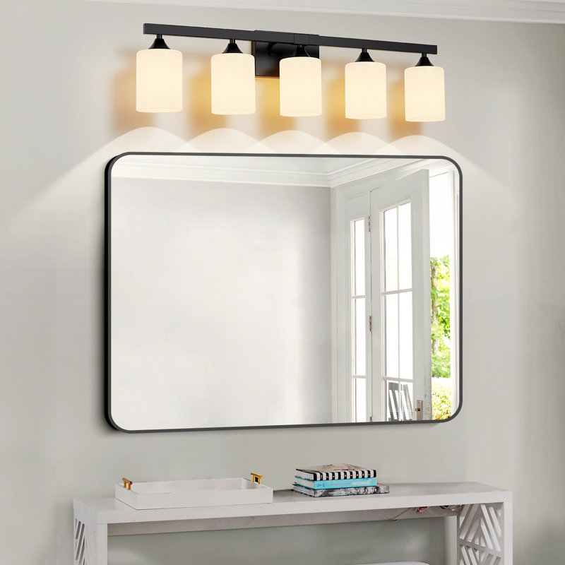 Applique murale à 4 lumières en nickel brossé noir avec abat-jour en verre dépoli, 5