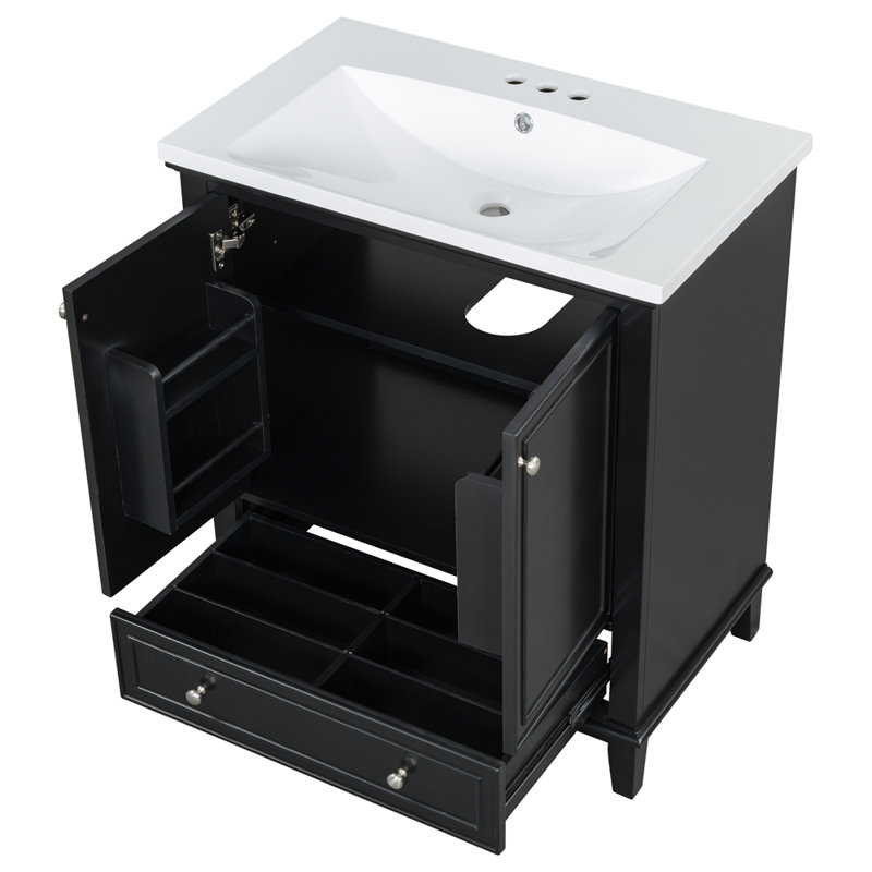Meuble-lavabo 30 po avec lavabo, Noir, noir, noir, noir