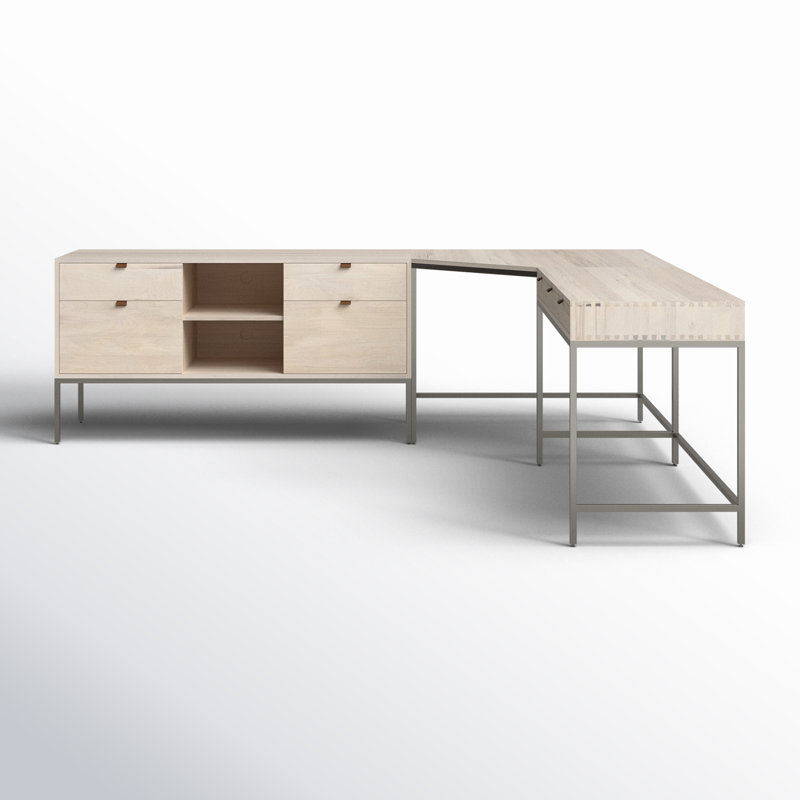 Solid Wood Modular L-Shaped Writing Desk, Dove Poplar