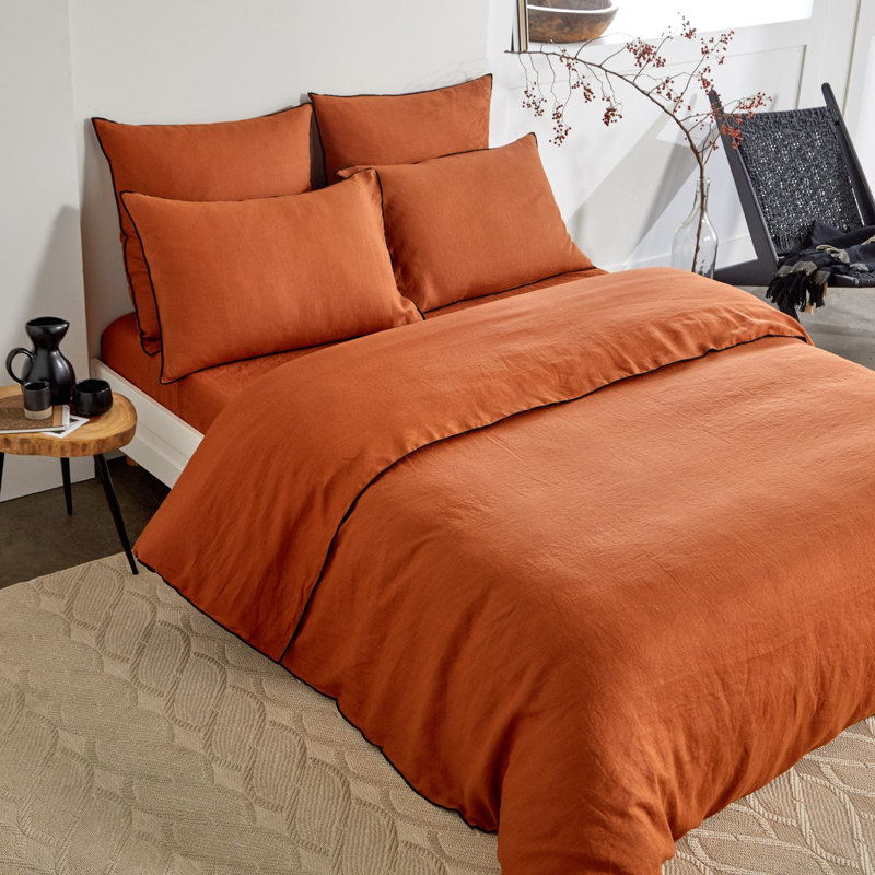 Dziedzic 100% Linen Solid Colour Duvet Cover, Brown/Black