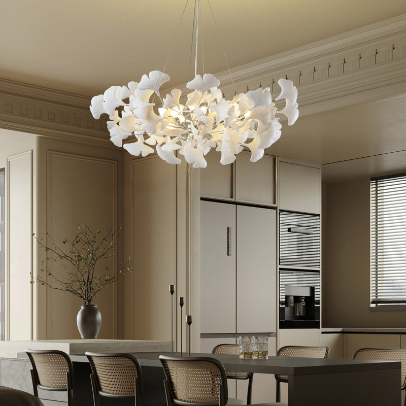 40 " 8-Light Ceramic Ginkgo Leaf Chandeliers, Silver