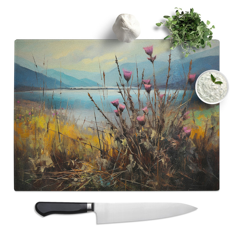 Thistle Expressionism  Glass Chopping Board