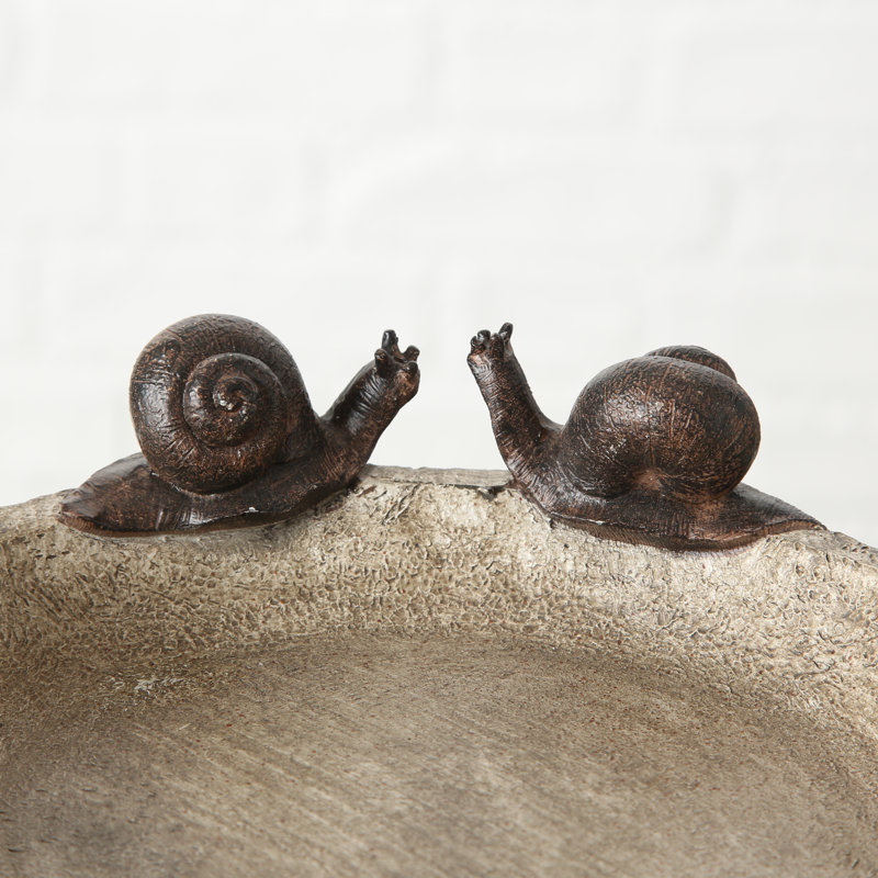 Off-White Stone Finish Bird Bath with Snails