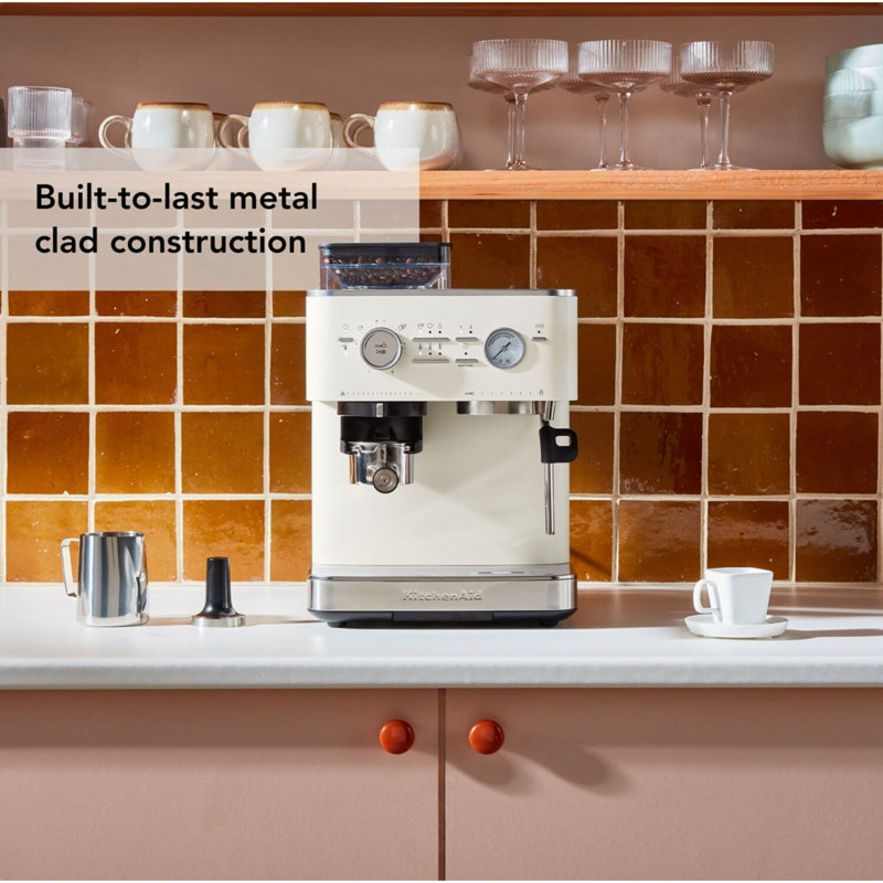 KitchenAid Semi Automatic Espresso Machine with Burr Grinder, KES6551, Porcelain White