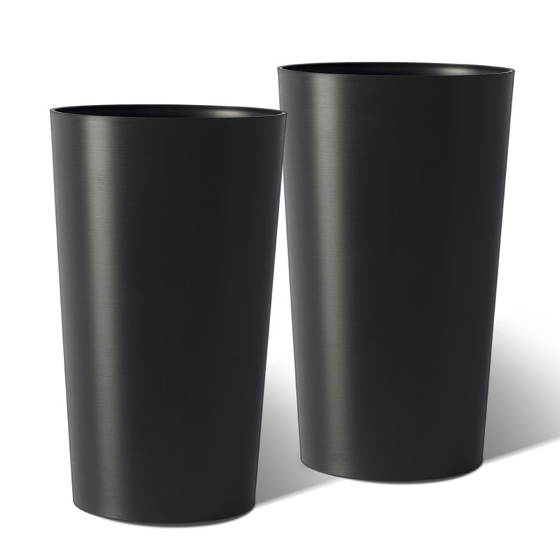 2 Pack Tall 21.7 In Planters For Outdoor Plants Modern Tall Square Planter Box Indoor Outdoor Porch Patio Flower Pot Modern Big Tapered Matte Tree Flower Pot For Garden, (Black)