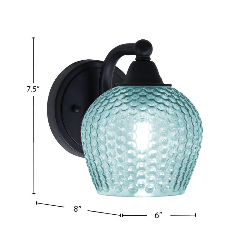 Allexus Wall Sconce Matte Black Finish 6" Turquoise Glass, Teal, Matte Black