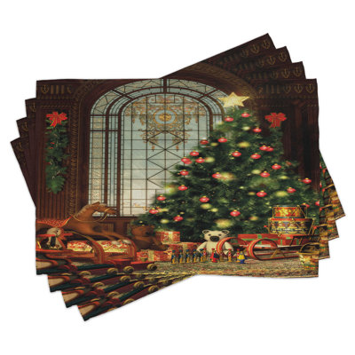 East Urban Home Christmas Place Mats Set of 8 Xmas Tree 8 pcs Brown Red Green