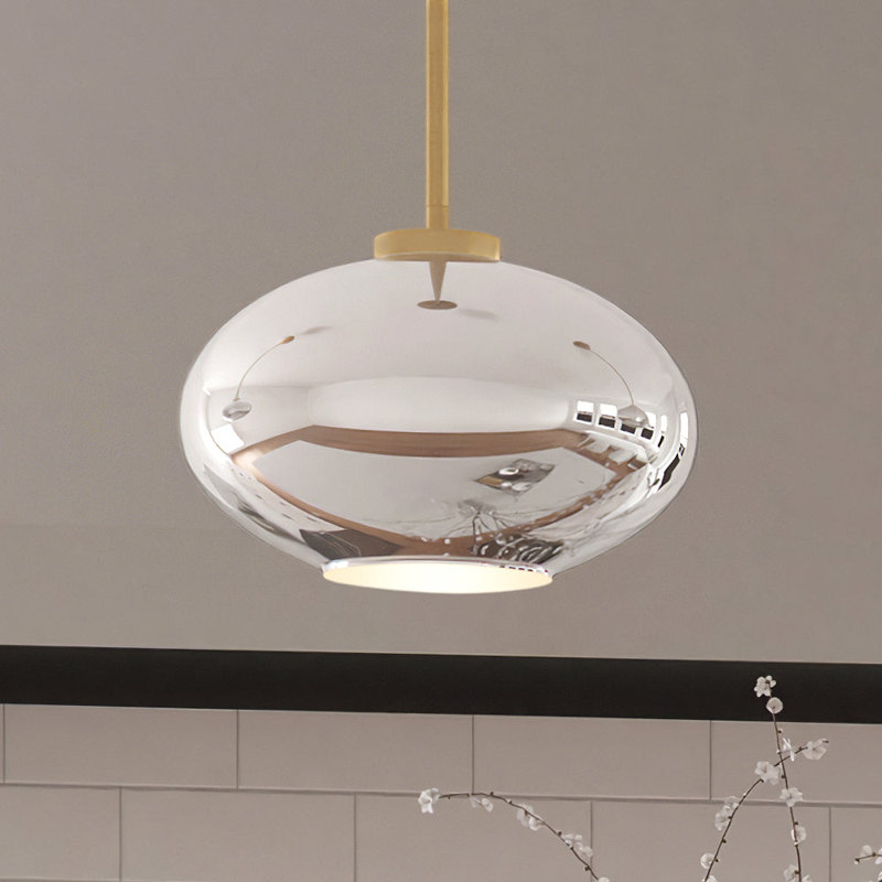 Luminaire suspendu en laiton brossé / vitrail à 1 lumière Milay
