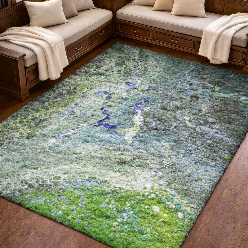 Tapis à poil long de qualité supérieure lavable à la machine ADS588, Vert, 10' x 14'