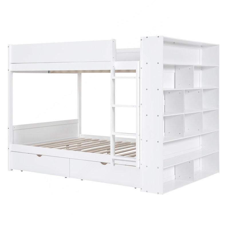 Lit superposé double au-dessus de double avec 2 tiroirs et armoire multicouche, blanc