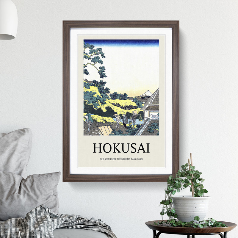 Mishima Pass by Katsushika Hokusai - Picture Frame Painting, 48cm H x 36cm W x 2cm D, Walnut